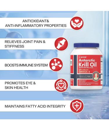 NYO3 Krill Oil - 90 Capsules | Pure Norway 270mg Omega 3 150mg EPA 70mg DHA 560mg Phospholipids 70mg Choline & 85mcg Astaxanthin - International Shipping - Buy Online on GoSupps.com