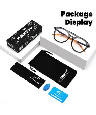 FEISEDY 70s Aviator Blue Light Blocking Glasses - Anti Glare Pilot Frame for Men & Women | Grey Leopard 50mm - Buy Online on GoSupps.com