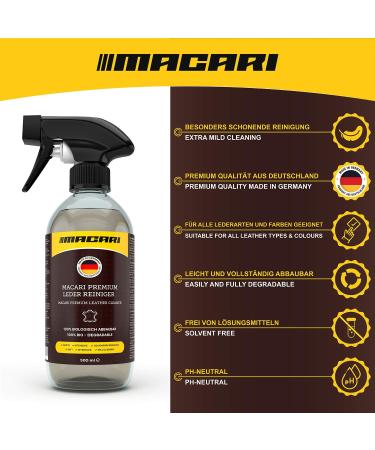 Macari Leather Cleaner 500ml - Premium Cleaner for Car Seats Furniture Jackets Handbags & Shoes | International Shipping - Buy Online on GoSupps.com