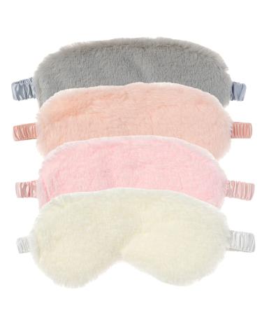 RAYNAG 4 Pack Plush Eye Mask Soft Sleeping Blindfold Eye Cover for Sleepover Gift Birthday Party Favors Comfortable Silky Fabric on The Back Cozy Fluffy and Furry 1 4 Colors