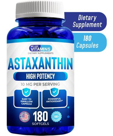 Astaxanthin 10mg Softgel - 180 Softgels | Antioxidant Supplement for Exercise Recovery, Eye, Joint & Skin Health | 6 Month Supply - Buy Online on GoSupps.com