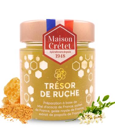 Maison Cr tet | 1 jar Tr sor de ruche 170g | Acacia honey from France royal jelly from France pollen from France propolis from France | 1 glass jar | 170g