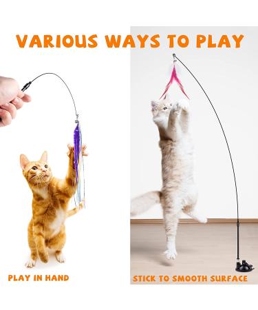 JXFUKAL Cat Feather Toy Set with Suction Cup & Springy Wand - Interactive Kitty Kitten Toys | Bells Teaser Refills Included - Cat Accessories for Playtime - Buy Online on GoSupps.com