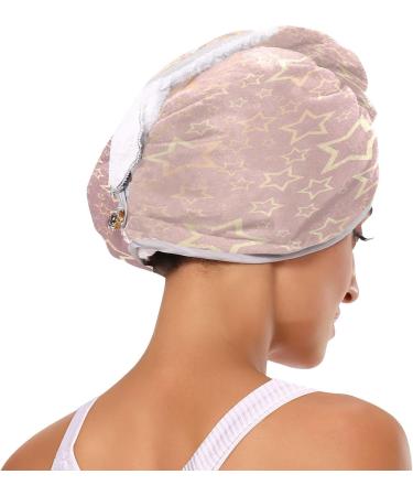 Gold Star Pattern Dry Hair Cap - 2 Piece Quick Dry Towel Set with Button Headband | Super Absorbent & Comfortable for All Hair Types - International Shipping - Buy Online on GoSupps.com