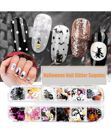 Halloween Nails Glitter Sequins 12 Colours Glitter for Nails Pumpkin Bat Black Halloween Nail Glitter Sequins Stickers Nail Decoration - Buy Online on GoSupps.com