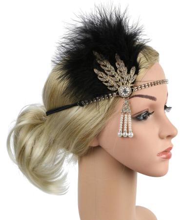 Z&X 1920s Feather Headband Gatsby Party Headpieces for Women Rhinestone 20s Roaring Hair Accessories Black Gold #010 Black Gold - Buy Online on GoSupps.com