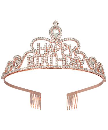 FGSS Birthday Rhinestone Tiaras-and-Crowns Crystal Headband - Womens Birthday Queen Princess Crown Hair Accessories Rose Gold