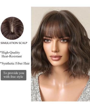 OUFEI Brown Wigs for Women Short Wavy Wig With Bangs Natural Synthetic Hair Heat Resistant Wigs for Daily Party Cosplay Wear Brown(1098-1) - Buy Online on GoSupps.com