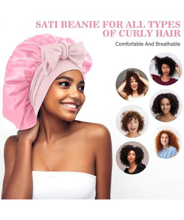 Abeillo Silk Sleep Bonnet for Women - Adjustable Satin Night Cap for Curly Hair - Pink - Buy Online on GoSupps.com