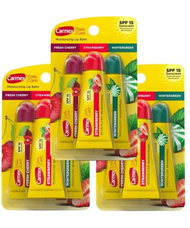 Carmex Moisturizing Lip Balm 3 Tubes Assorted Flavor - Fresh Cherry Strawberry Wintergreen (3 Pack) 3 Count (Pack of 3)