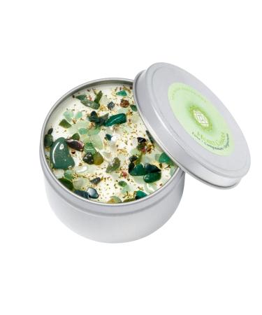 Heart Chakra Candle by New Moon Beginnings - Chakra Candles - Dried Flower Herb & Crystal Candles - Aromatherapy Candles - Soy Candle - 8oz Tin 8 Ounce Metal Tin