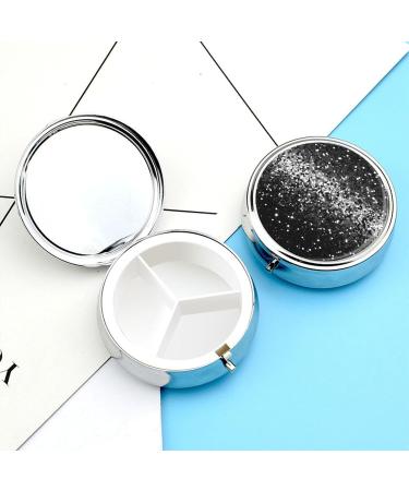 Buy Round Black White Glitter Pill Box | 3 Compartment Portable Medicine Organizer | Decorative Metal Pocket Pill Case - Buy Online on GoSupps.com