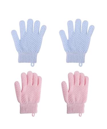 Exfoliating Gloves  4 PCS Bath Scrub Gloves Exfoliator Glove for Body  Shower  Bath  Scrub and Spa Massage Dead Skin Cell Remove from JsqFogey - Pink and Bule