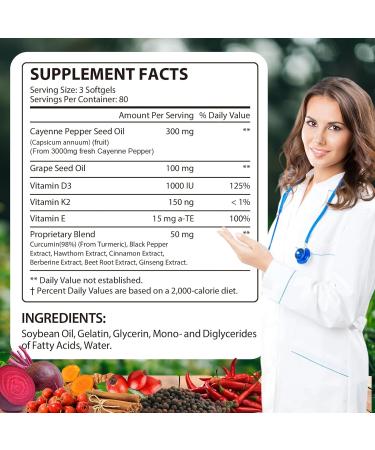 Cayenne Pepper Capsules Supplement 3000 MG Equivalent Per Serving Turmeric Curcumin Hawthorn Berry Ceylon Cinnamon 240 Count - Buy Online on GoSupps.com