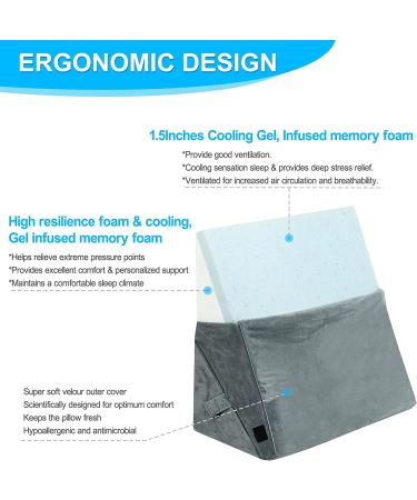 Howhom Adjustable Memory Foam Bed Wedge Pillow - Orthopedic Incline Cushion for Snoring, Allergies, Reading, Sleeping, Acid Reflux - Reduce Neck and Back Pain - Grey - Buy Online on GoSupps.com