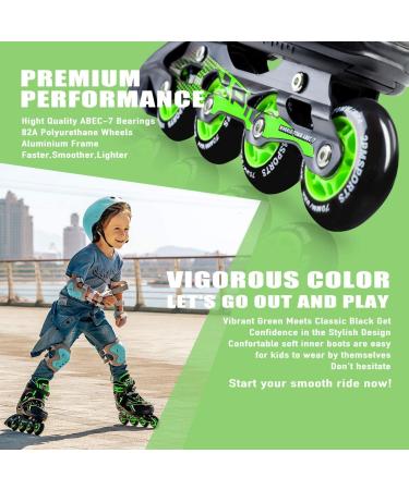2PM SPORTS Torinx Adjustable Inline Skates - Orange/Red/Green Black - Beginner Roller Blades for Kids - Green Medium - Big Kid (1-4 US) - Buy Online on GoSupps.com