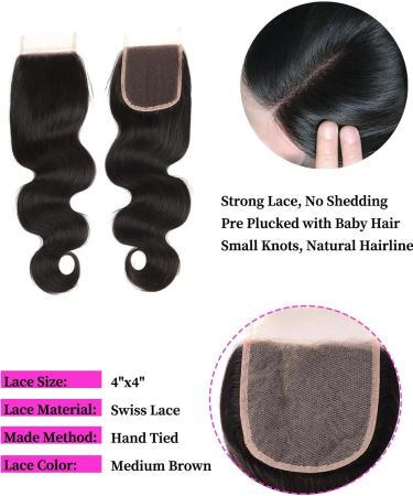 Body Wave Closure 14 Inch 4x4 HD Lace Closure Human Hair Free Part Lace Closure 100% Unprocessed Brazilian Virgin Human Hair Extensions 150% Density Remy Human Hair Pre Plucked Natural Black Wavy Closure 14 inch - Buy Online on GoSupps.com