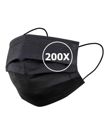 TBOC Disposable Hygiene Mask - Polypropylene Mask 3 Layers Soft Lightweight Breathable with Nose Clip 200 Black Units