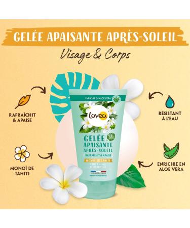 LOVEA - Soothing After-Sun Jelly Face & Body - Monoi from Tahiti & Aloe Vera - Moisturizes Softens & Quenches Skin - 98% Natural Origin - No Dye - Vegan - Made in France - 150ml - Buy Online on GoSupps.com