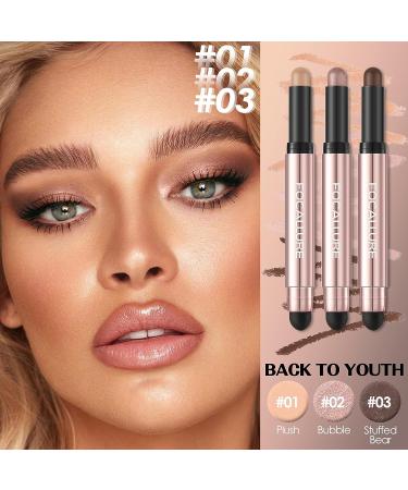 FOCALLURE 3-Piece Eyeshadow Sticks Set | Shimmer & Matte | Blendable, Long-Lasting, Waterproof | Including Sponge Brush | Makeup Brightener Stick - Buy Online on GoSupps.com