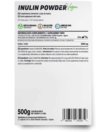HSN Raw Inulin Powder Prebiotic Fiber Intestinal Cleansing Swelling Reduction Constipation Relief Vegan Friendly Lactose Free Gluten Free Flavor Free 500g - Buy Online on GoSupps.com