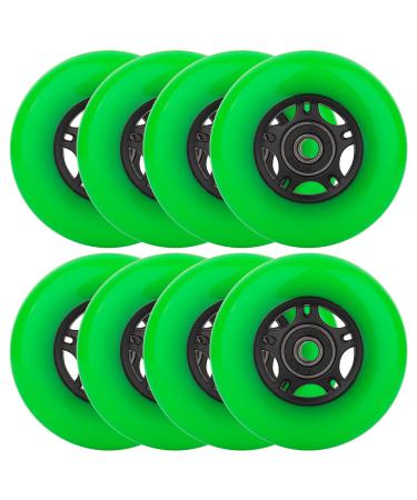 WHEELCOME Inline Skate Replacement Wheels with Bearings ABEC-9 and Floating Spacers for Blades Roller Hockey Skates 85A Indoor & Outdoor 64mm/70mm/72mm/76mm/80mm Dia 8-Pack Green 72mm
