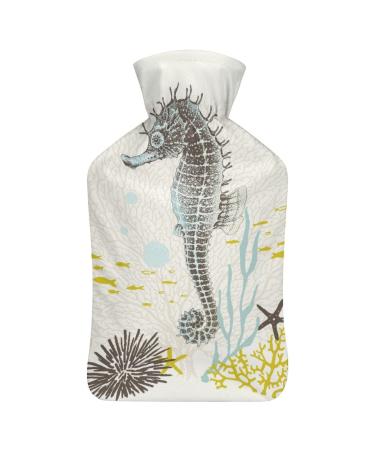 Retro Seahorse Hot Water Bottle With Cover Plush Bed Bottle Hand Warmer For Adults And Children 26.5X15.3cm