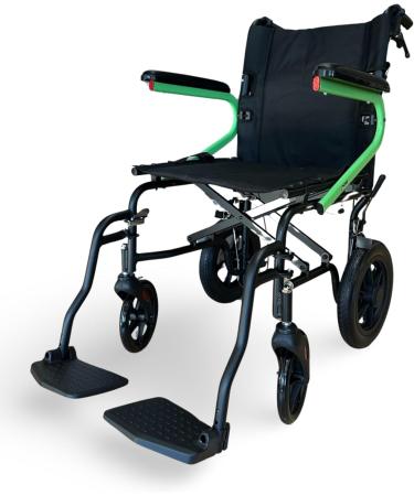 MOBB Transport Wheelchair w/Handbrake 12" Wheels Swing Away Legrest Foldable Backrest 18 Seat Width 300lbs Weight Capacity Lime Green - Buy Online on GoSupps.com
