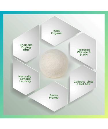 100% Organic Wool Ball Dryer | Hypoallergenic 6XL Handmade Wool Dryer Balls with Lavender Oil & Dryer Vent Cleaning Brush - Eco-Friendly Laundry Solution - Buy Online on GoSupps.com