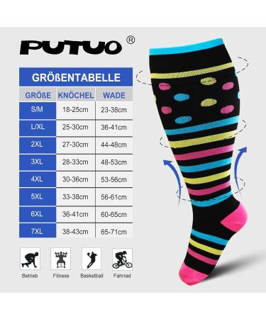 Buy Putuo Compression Stockings for Men & Women - Thick Calves Oversize Support for Thrombosis Flight & Running - Multi-Color 3XL - Buy Online on GoSupps.com