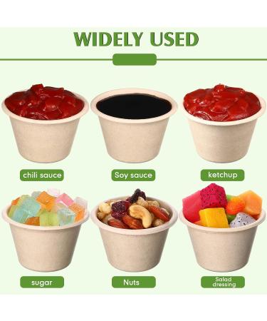 100 Pcs 4oz Bagasse Fiber Condiment Cups with Lids - Disposable Sauce Containers for Snacks and Dressings - Buy Online on GoSupps.com