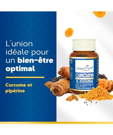 Turmeric Piperine 5500mg Pure Essence | Natural Anti Inflammatory | 95% Curcumin 25x More Concentrated | With Black Pepper for Maximum Absorption | Non-GMO Vegan | 80 Api-Nature Capsules - Buy Online on GoSupps.com