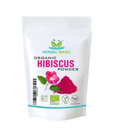 Herbal Magic's Organic Pink Hibiscus Powder - Whole Flower - Natural Face Skin Hair Mask Sparkle Your Smoothies Shakes Baking -of&G UK Organic Certified- Pack 1 1 count (Pack of 1)
