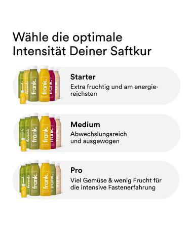 FRANK 3-Day Juice Cure Medium - 18 Cold-Pressed Vegan Juices & 3 Organic Gingershots | Premium Fasting Cure | Fresh Fruit & Vegetables | International Shipping - Buy Online on GoSupps.com