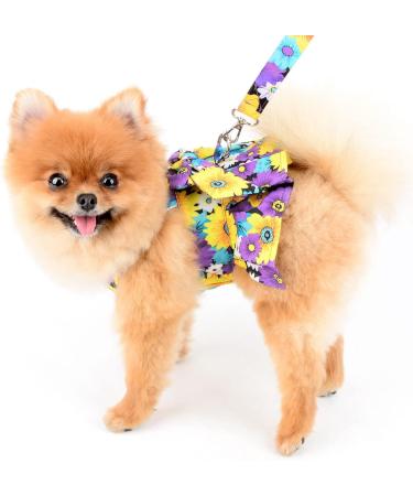 SMALLLEE_LUCKY_STORE Dog Floral Harness Dress with Leash Set Bow Puppy Princess Dress for Small Medium Dog Cat Girls Adjustable Pet Skirt with D-ring Female Dog Clothes Summer Apparel Purple XXL XXL purple - Buy Online on GoSupps.com