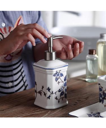 Soap Dispenser Blue Floral Pattern 6-Piece Ceramic Soap Dispenser Set with Tray Kitchen Bathroom Hotel Accessories for Bathroom Kitchen Home Bathroom Countertop Soap Dispensers - Buy Online on GoSupps.com