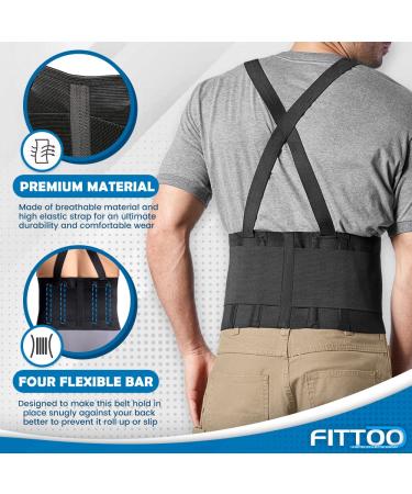 FITTOO Adjustable Lumbar Support Belt for Back Pain Relief & Injury Recovery - Large Size with Suspenders & Straps for Heavy Lifting - Black (1 Pack) - Buy Online on GoSupps.com