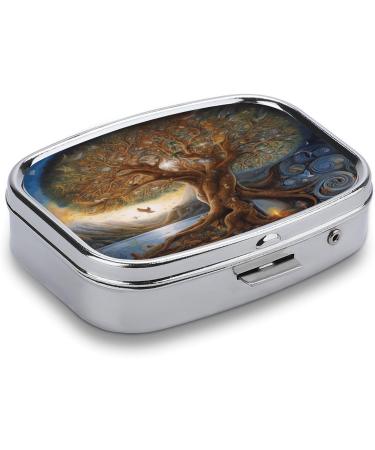 Tree of Life Pill Box 2 Compartment Decorative Metal Organizer for Medicine | Portable Pill Case for Purse & Pocket - International Shipping - Buy Online on GoSupps.com