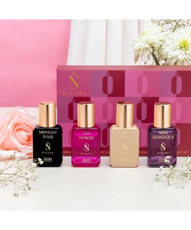 Nisaraa Long Lasting Women Perfume Gift Set 4x15ml for Christmas & New Year with | Midnight Tease | Girl Power | Vanilla Rush | Miss Gorgeous | Ideal gift for Women - Buy Online on GoSupps.com