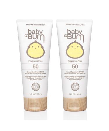 Baby Bum Mineral Sunscreen Lotion | SPF 50 | UVA, UVB Face and Body Protection | Fragrance Free Safe for Sensitive Skin | Travel Size | 3 Ounce | Pack of 2