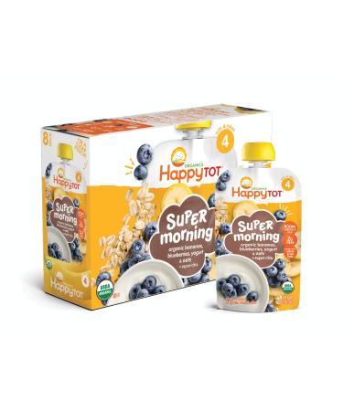 Happy Tot Organics Stage 4 Super Morning Organics Bananas Blueberries Yogurt & Oats + Super Chia 4 Ounce Pouch (Pack of 8) packaging may vary