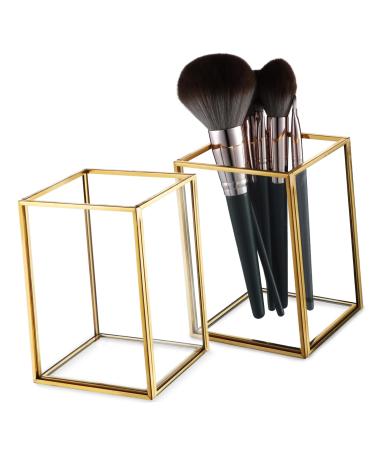 PopetPop 2st Make-Up- Brushcat Gold Clear Abbey Charter For Make-uppins Make-up-Up-Bracket Organizer Clear Make-Up Brush Halter Cup Glass Travel Desk