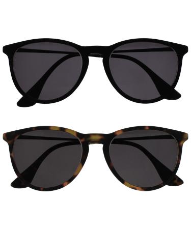 Opulize jet sun readers glasses 2-pack Stylish large designer frame scratch festival tinted lens uv400 protection rubberized front silver ironing black rubberized tips men ss96-12 +2.00 diopttries single