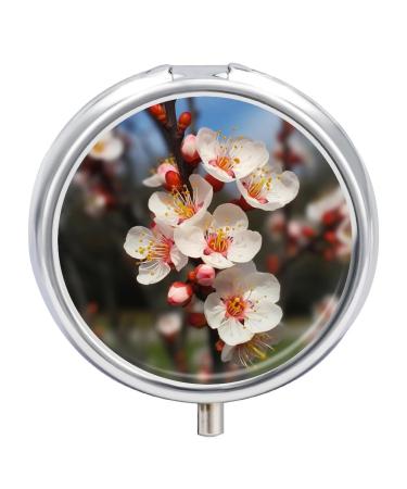 Pill Box Pill Case 3 Compartment Travel Pill Box Apricot Flowers Printing Small Pill Box Portable Medicine Pill Case Pill Organizer for Purse & Pocket for Travel Handbag (Round)