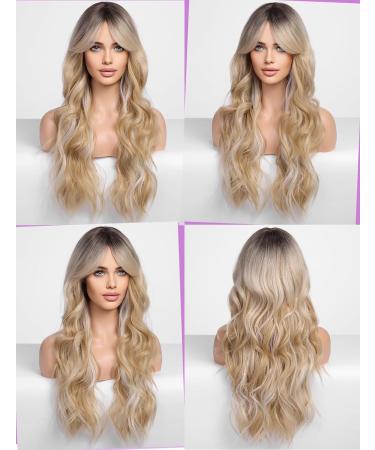 Wokestar Long Platinum Honey Blonde Synthetic Hair Wig with Curtain Fringe for Women - Buy Online on GoSupps.com