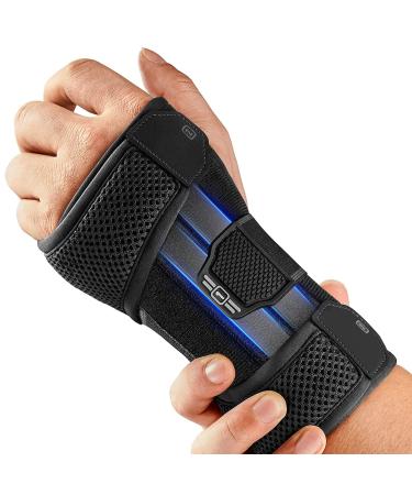 Freeetoo wrist support with 3 metal rail to carpal tunnel syndrome comfort wrist bandages with soft upholstery for women men wrist track for tendinitis arthritis excavation L/XL (wrist 19-26 cm) left-black