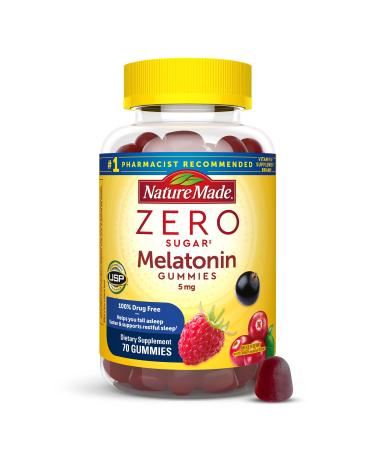 Nature Made Zero Sugar Melatonin 5mg Sleeping Gummies for Adults Extra Strength 100% Drug Free Sleep Aid Aspartame Free 70 Sugar Free Melatonin Gummies 70 Day Supply 70 Count (Pack of 1)