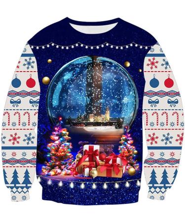 Bigfanshu Womans Fall Clothes 3D Print Christmas Long Sleeves O-Neck Pullover Sweatshirt Blouse Tops Dark Blue - Buy Online on GoSupps.com