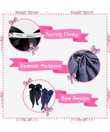 2Pcs Big Bow Hair Clips for Women in Black and Navy Blue - Soft Satin Ribbon Barrettes for Girls - Buy Online on GoSupps.com
