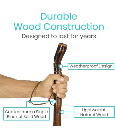 Vive Wooden Walking Stick - Handcrafted Mahogany Hiking Cane for Outdoor Activities - Lightweight with Wrist Strap - 55 Inch - Buy Online on GoSupps.com
